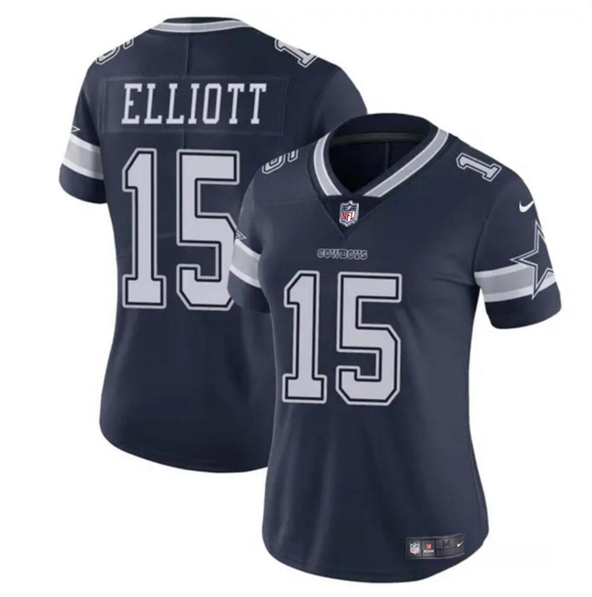 Women's Dallas Cowboys #15 Ezekiel Elliott Navy Vapor Limited Football Stitched Jersey(Run Small)